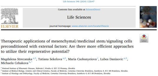 Terapeutické využitie mezenchymálnych kmeňových buniek prekondiciovaných pomocou externých faktorov